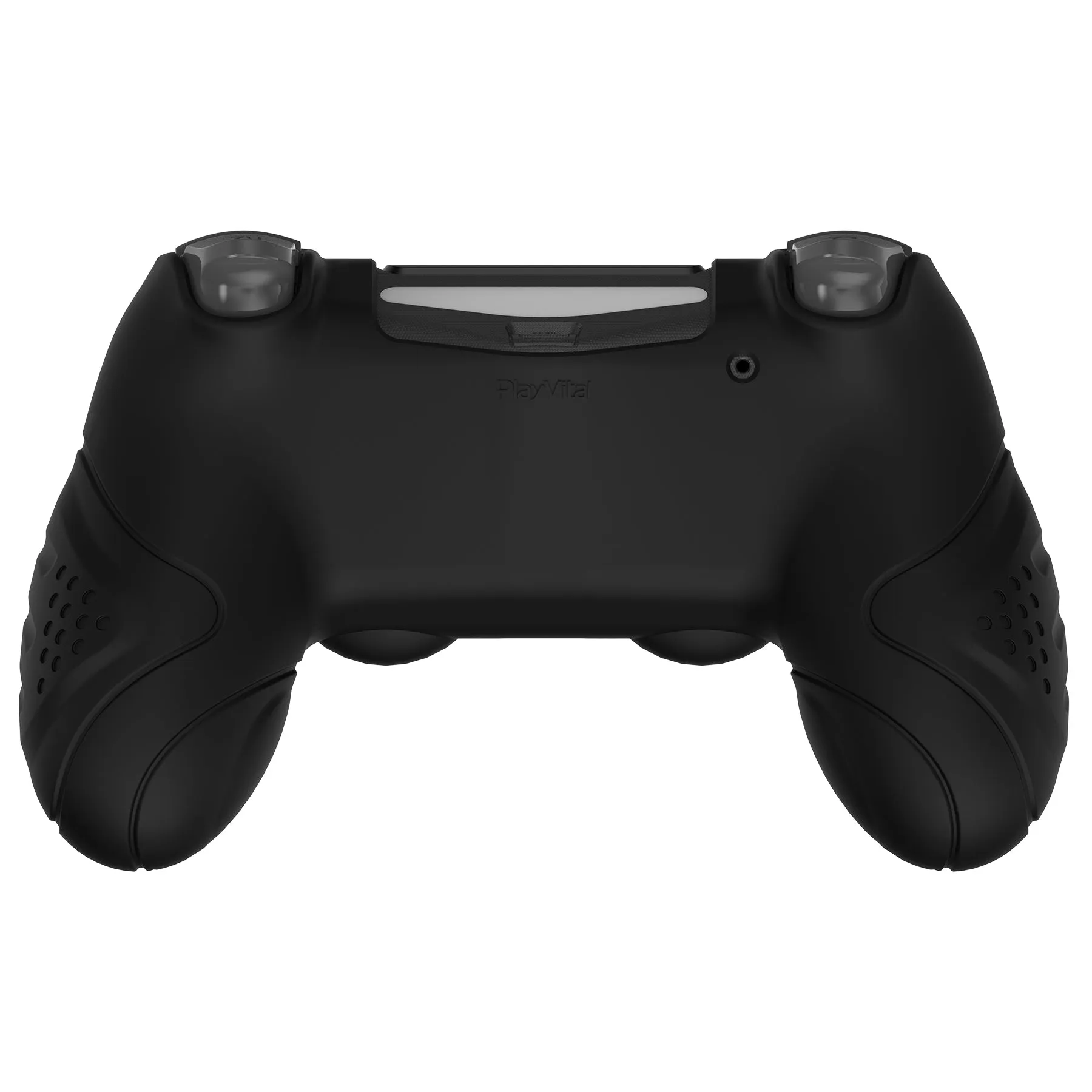 PlayVital Guardian Edition Black Ergonomic Soft Anti-Slip Controller Silicone Case Cover for PS4, Rubber Protector Skins with Black Joystick Caps for PS4 Slim PS4 Pro Controller - P4CC0059