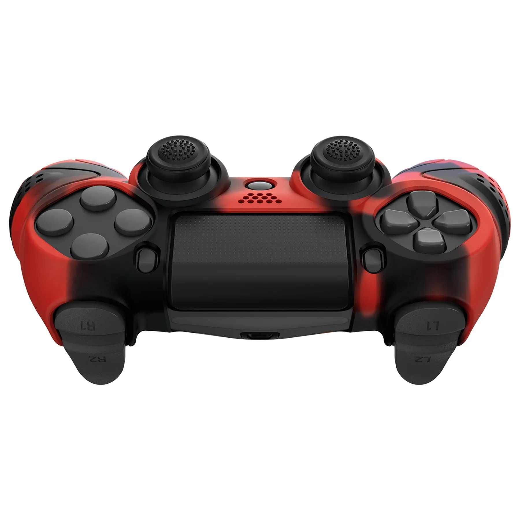 PlayVital Guardian Edition Red & Black Ergonomic Soft Anti-Slip Controller Silicone Case Cover for PS4, Rubber Protector Skins with black Joystick Caps for PS4 Slim PS4 Pro Controller - P4CC0071