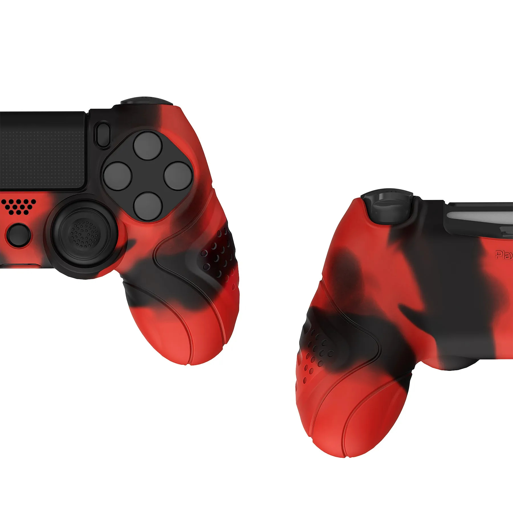 PlayVital Guardian Edition Red & Black Ergonomic Soft Anti-Slip Controller Silicone Case Cover for PS4, Rubber Protector Skins with black Joystick Caps for PS4 Slim PS4 Pro Controller - P4CC0071