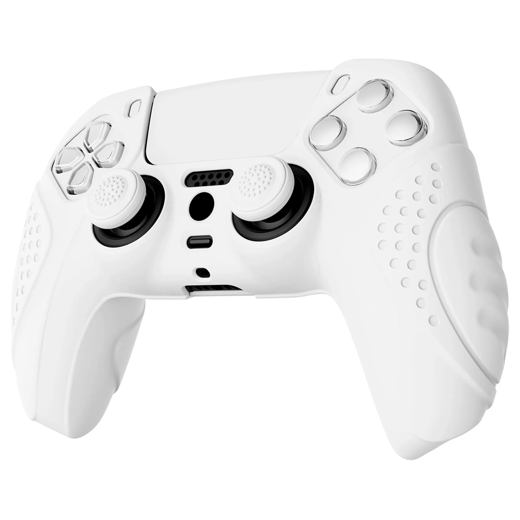 PlayVital Guardian Edition White Ergonomic Soft Anti-slip Controller Silicone Case Cover, Rubber Protector Skins with White Joystick Caps for PS5 Controller - YHPF002