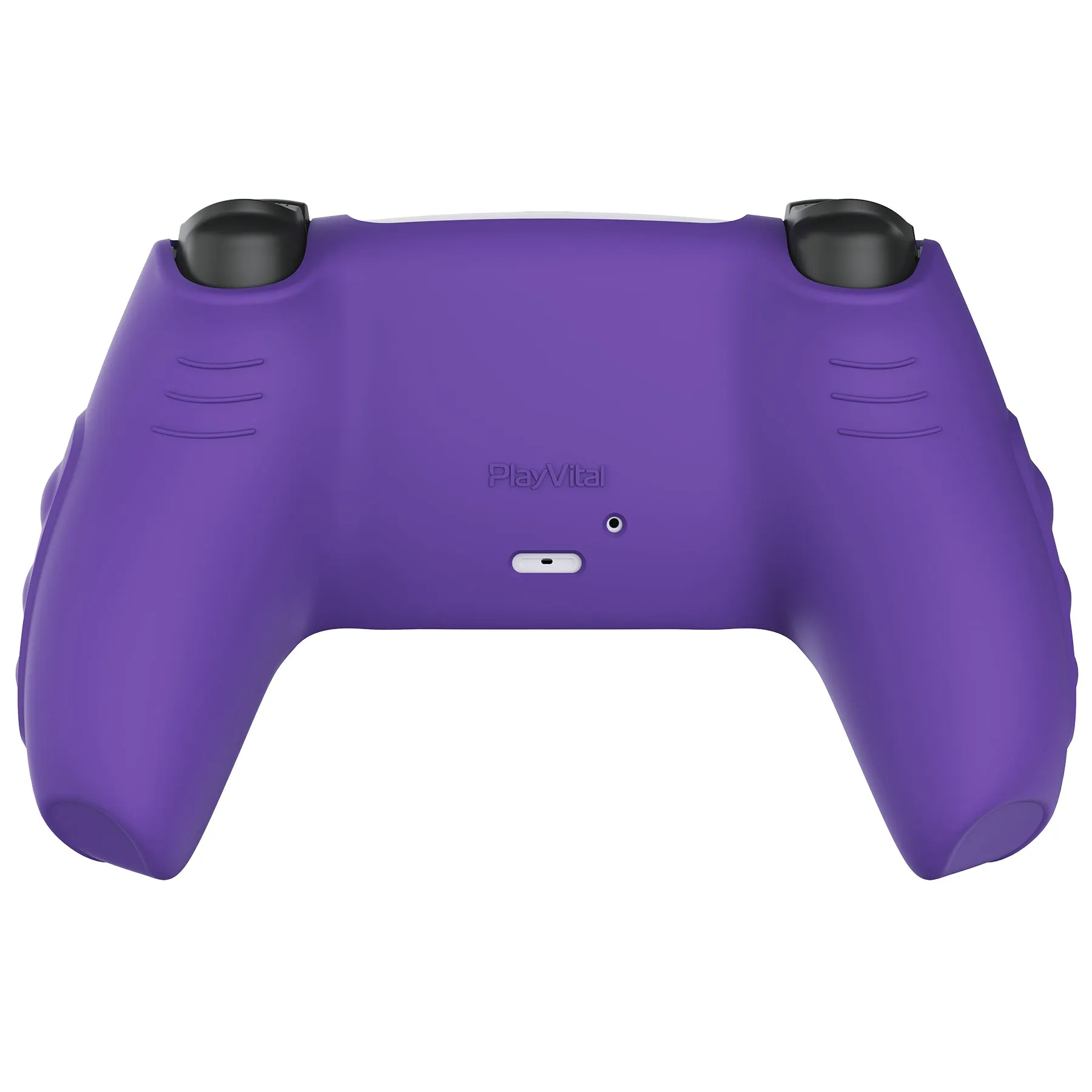 PlayVital Knight Edition Passion Purple & Black Two Tone Anti-Slip Silicone Cover Skin for Playstation 5 Controller, Soft Rubber Case for PS5 Controller with Thumb Grip Caps - QSPF006