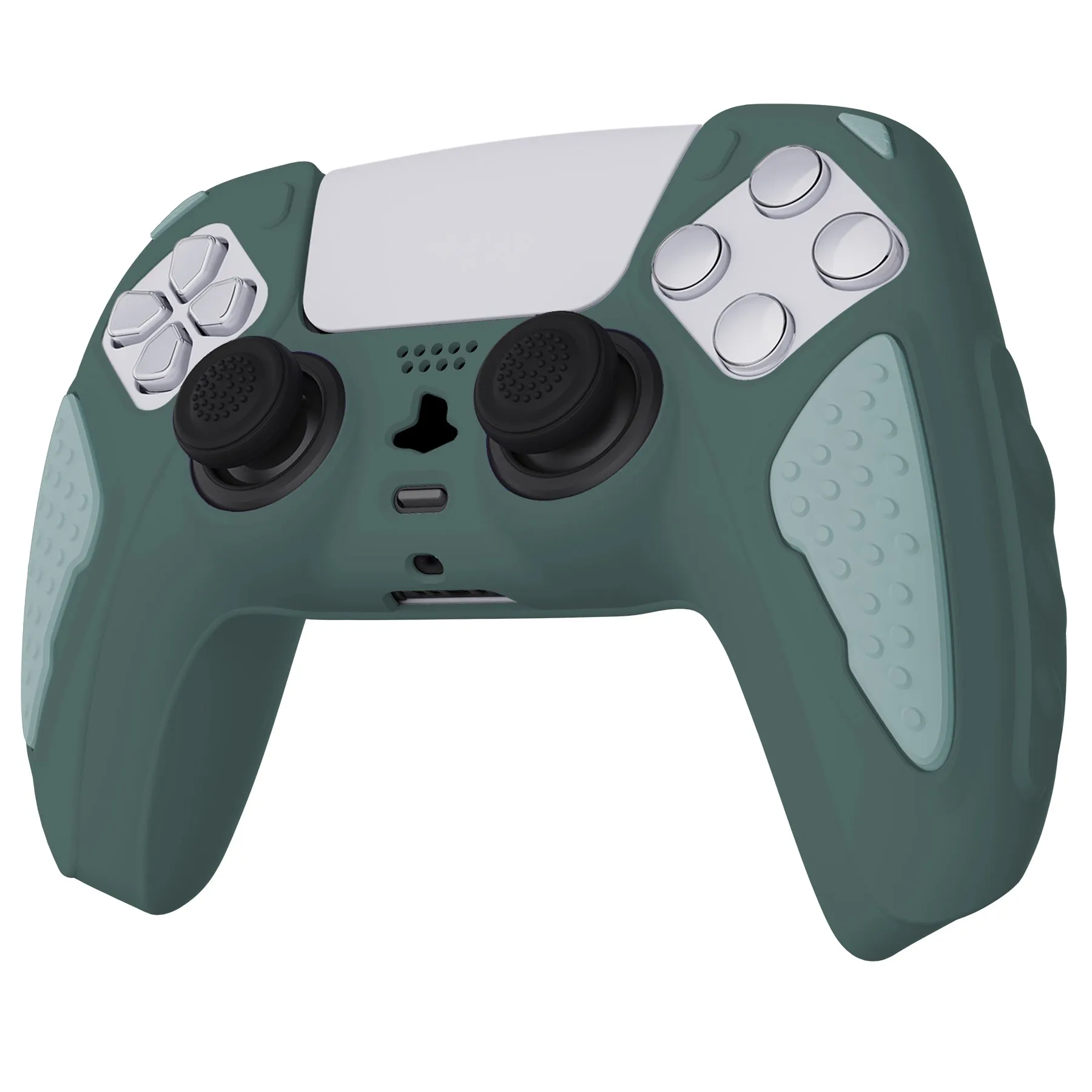 PlayVital Knight Edition Templeton Gray & Jade Grey Two Tone Anti-Slip Silicone Cover Skin for Playstation 5 Controller, Soft Rubber Case for PS5 Controller with Thumb Grip Caps - QSPF012