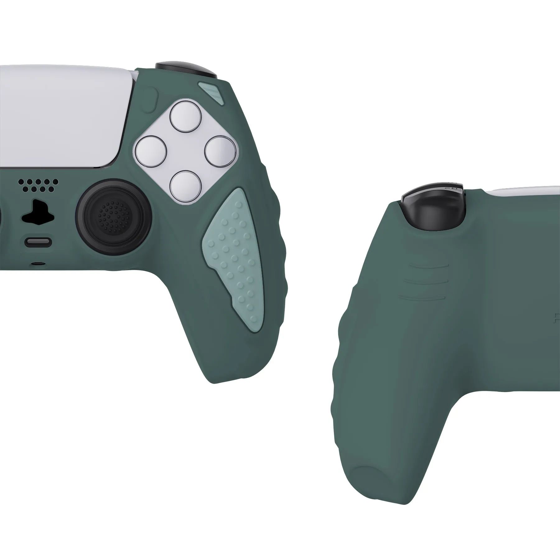 PlayVital Knight Edition Templeton Gray & Jade Grey Two Tone Anti-Slip Silicone Cover Skin for Playstation 5 Controller, Soft Rubber Case for PS5 Controller with Thumb Grip Caps - QSPF012