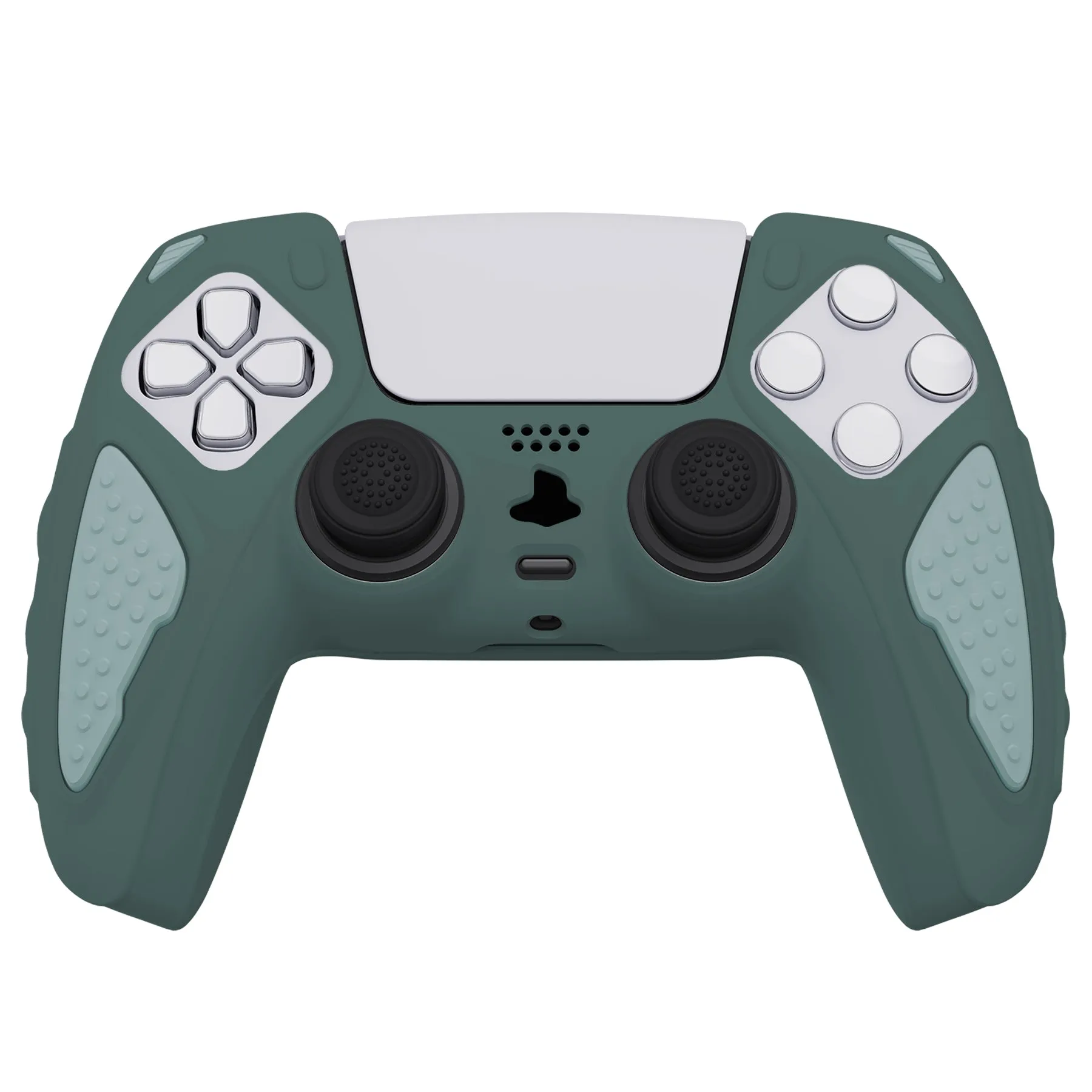 PlayVital Knight Edition Templeton Gray & Jade Grey Two Tone Anti-Slip Silicone Cover Skin for Playstation 5 Controller, Soft Rubber Case for PS5 Controller with Thumb Grip Caps - QSPF012