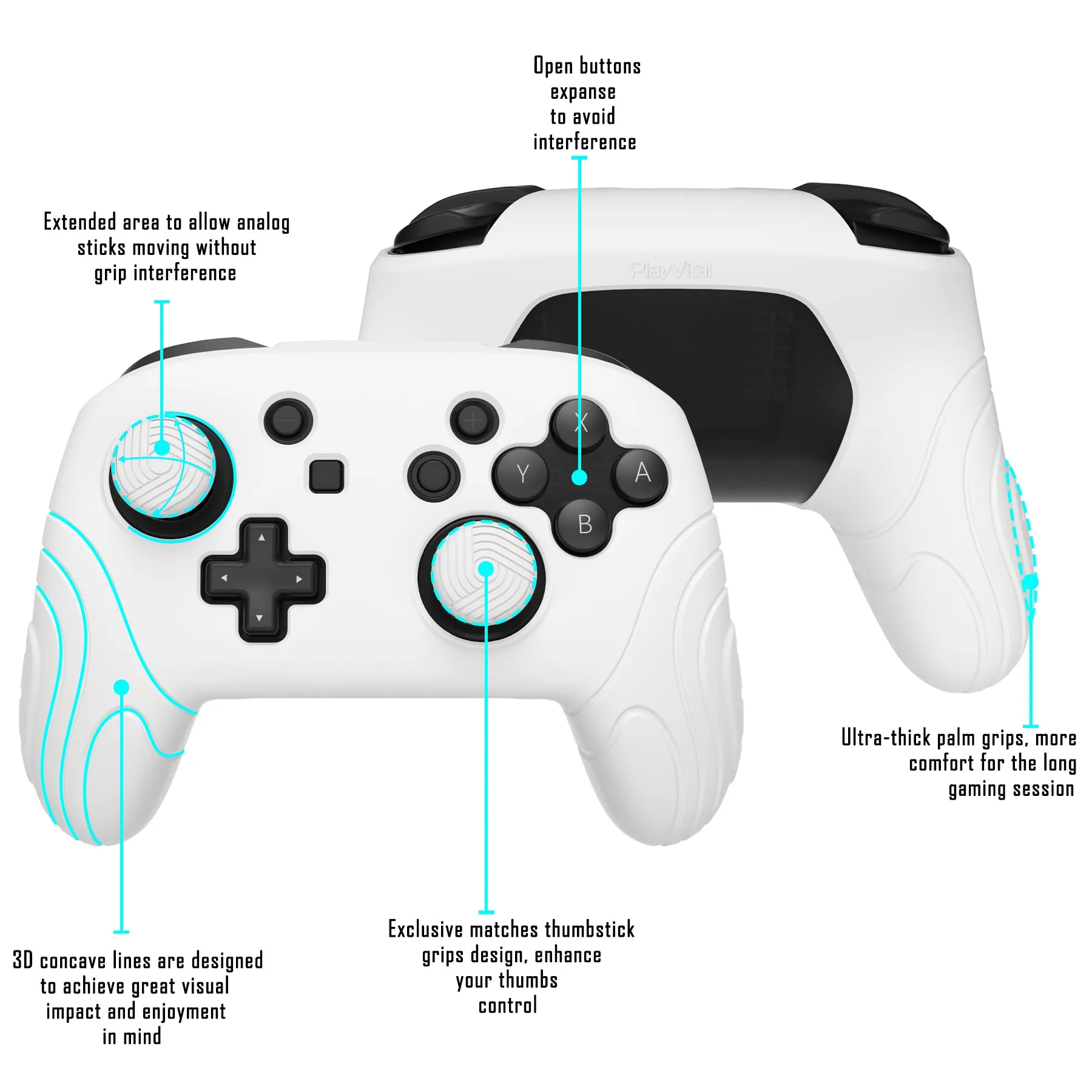 PlayVital Samurai Edition Ergonomic Silicone Skin Protective Case for Nintendo Switch Pro Controller, Soft Anti-slip Controller Grip Protector for Nintendo Switch Pro with Thumb Grip Caps - White - EBNPP001