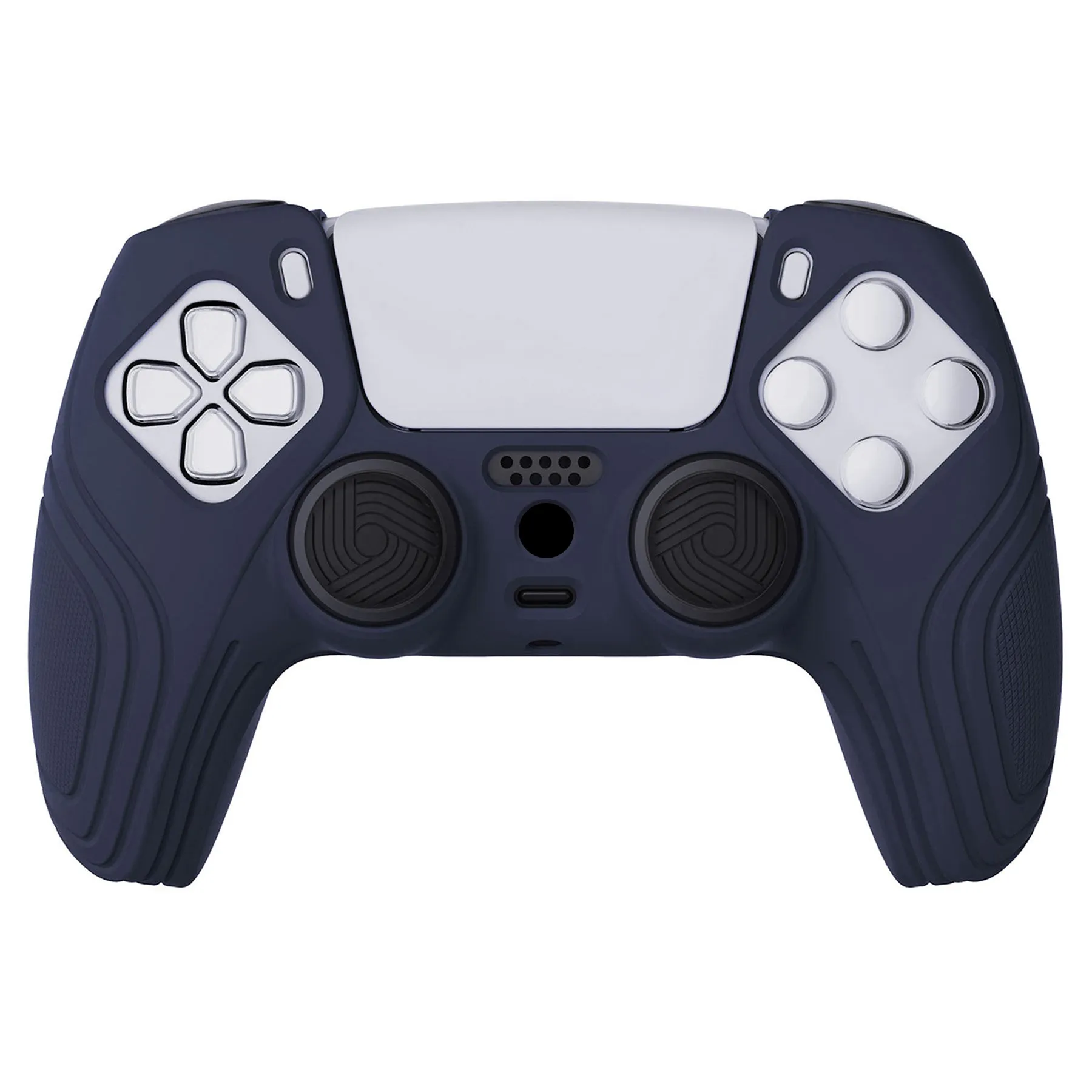 PlayVital Samurai Edition Midnight Blue Anti-slip Controller Grip Silicone Skin, Ergonomic Soft Rubber Protective Case Cover for PlayStation 5 PS5 Controller with Black Thumb Stick Caps - BWPF003