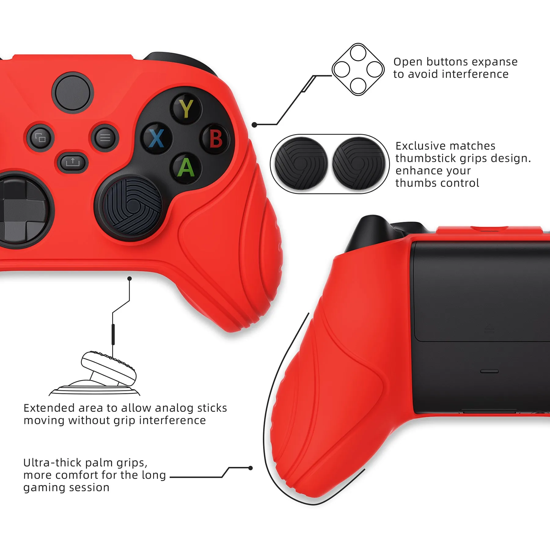 PlayVital Samurai Edition Passion Red Anti-slip Controller Grip Silicone Skin, Ergonomic Soft Rubber Protective Case Cover for Xbox Series S/X Controller with Black Thumb Stick Caps - WAX3014