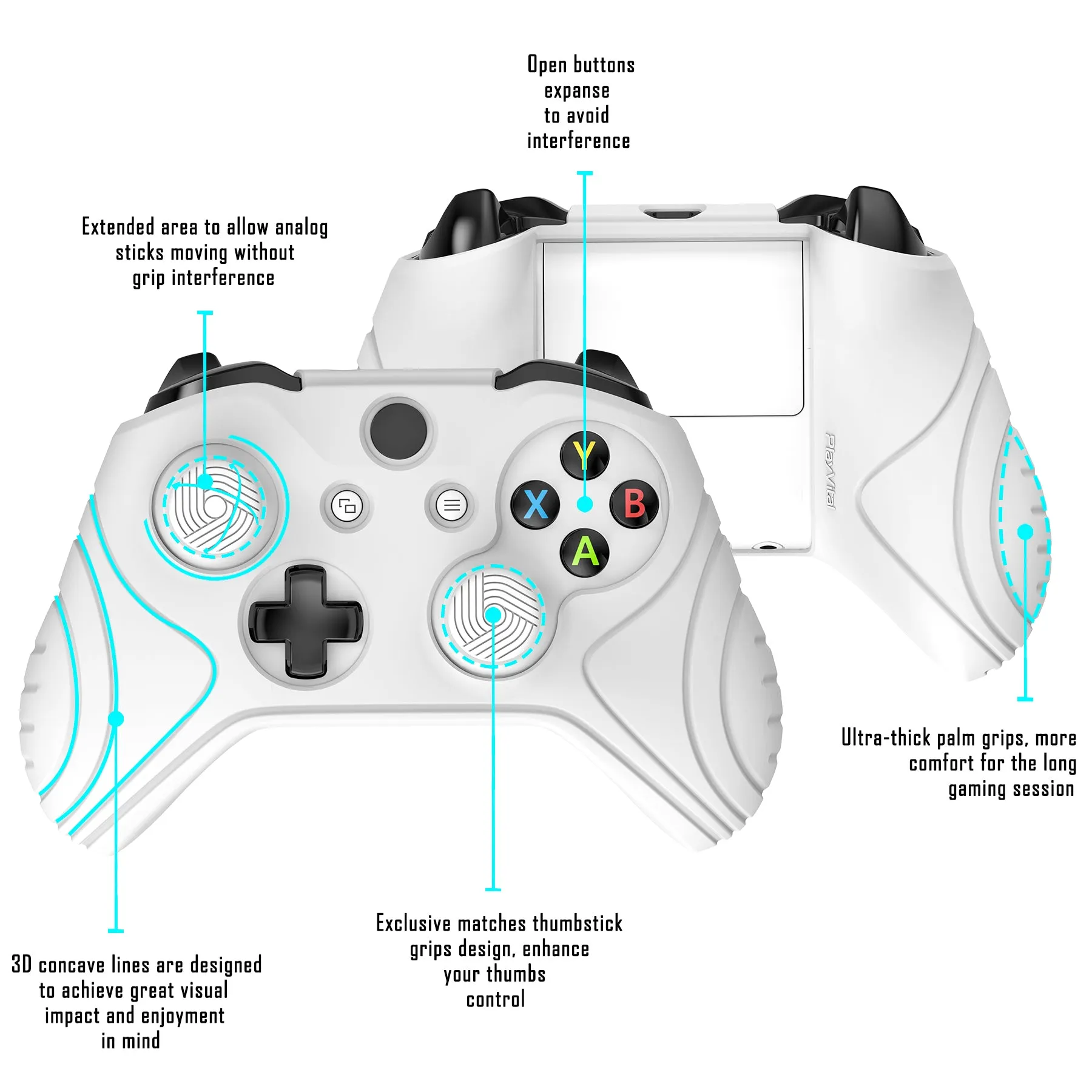 PlayVital Samurai Edition White Anti-Slip Controller Grip Silicone Skin for Xbox One X/S Controller, Ergonomic Soft Rubber Protective Case Cover for Xbox One S/X Controller with White Thumb Stick Caps - XOQ035