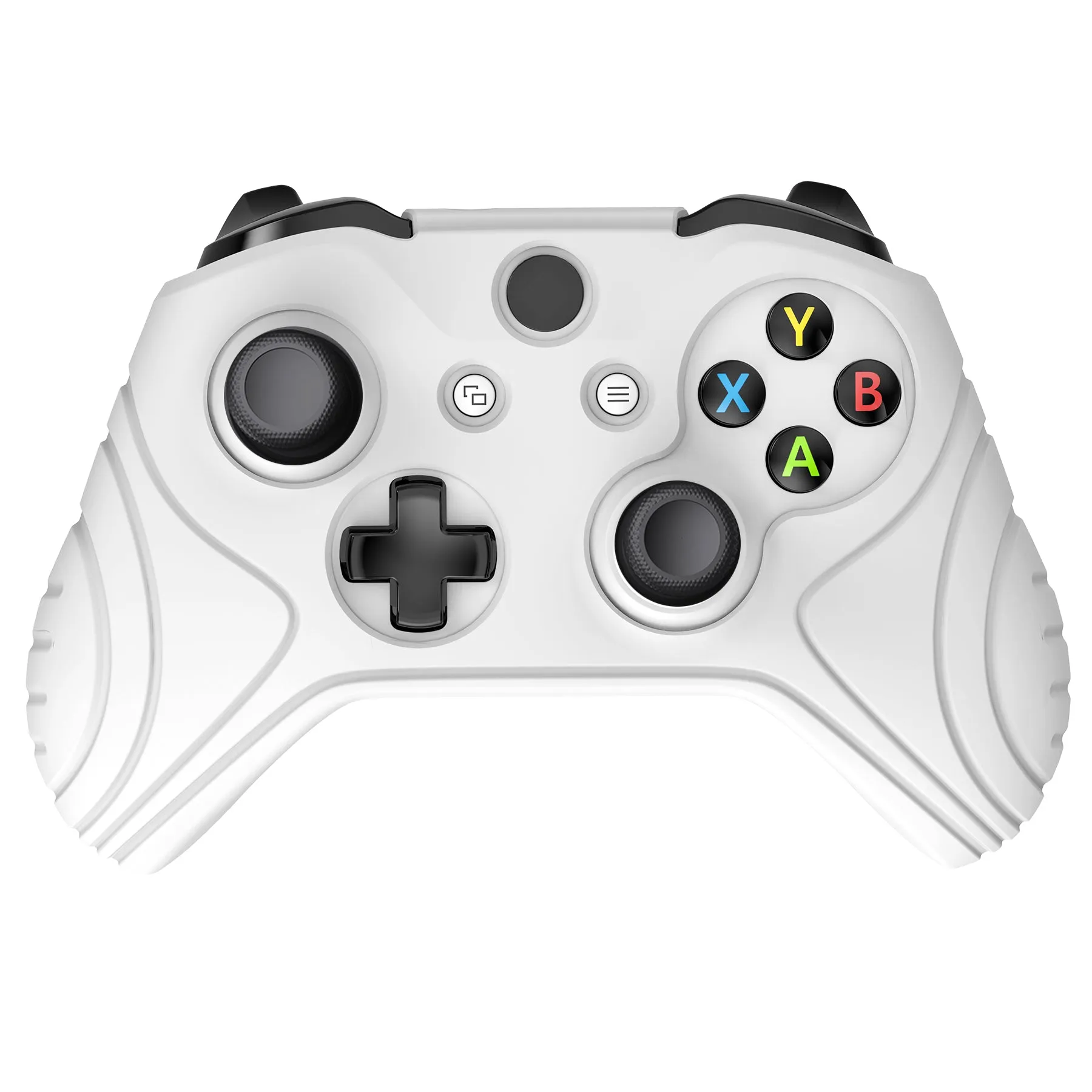 PlayVital Samurai Edition White Anti-Slip Controller Grip Silicone Skin for Xbox One X/S Controller, Ergonomic Soft Rubber Protective Case Cover for Xbox One S/X Controller with White Thumb Stick Caps - XOQ035