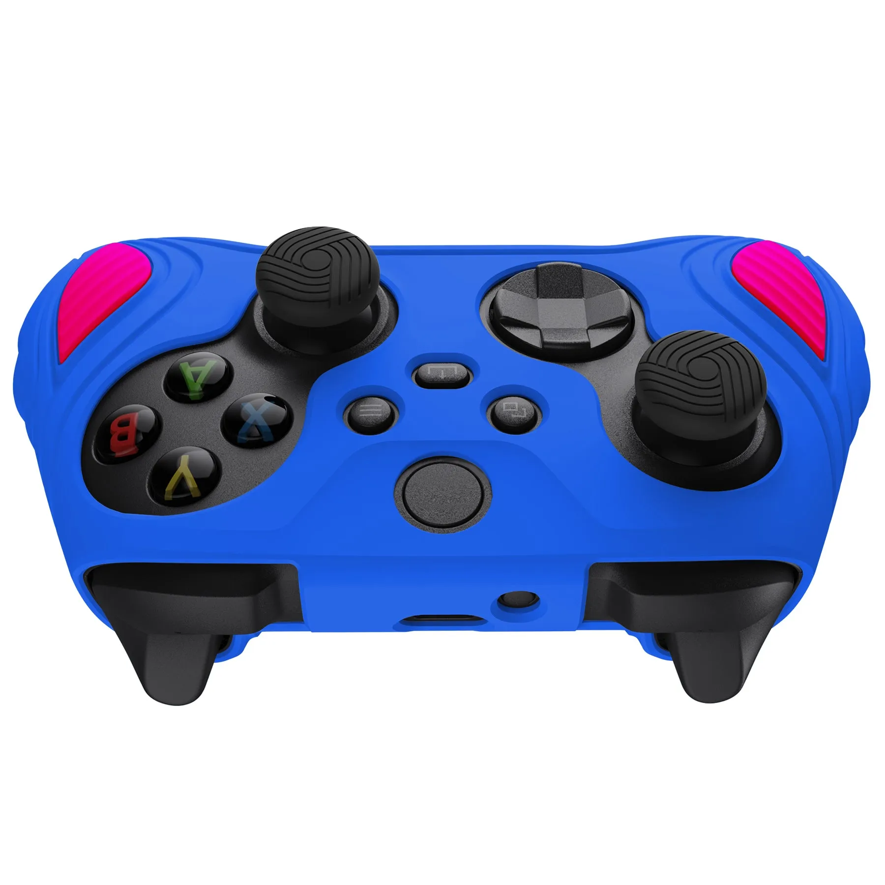 PlayVital Scorpion Edition Two-Tone Anti-Slip Silicone Case Cover for Xbox Series X/S Controller, Soft Rubber Case for Xbox Core Controller with Thumb Grip Caps - Primary Blue & Bright Pink - SPX3010