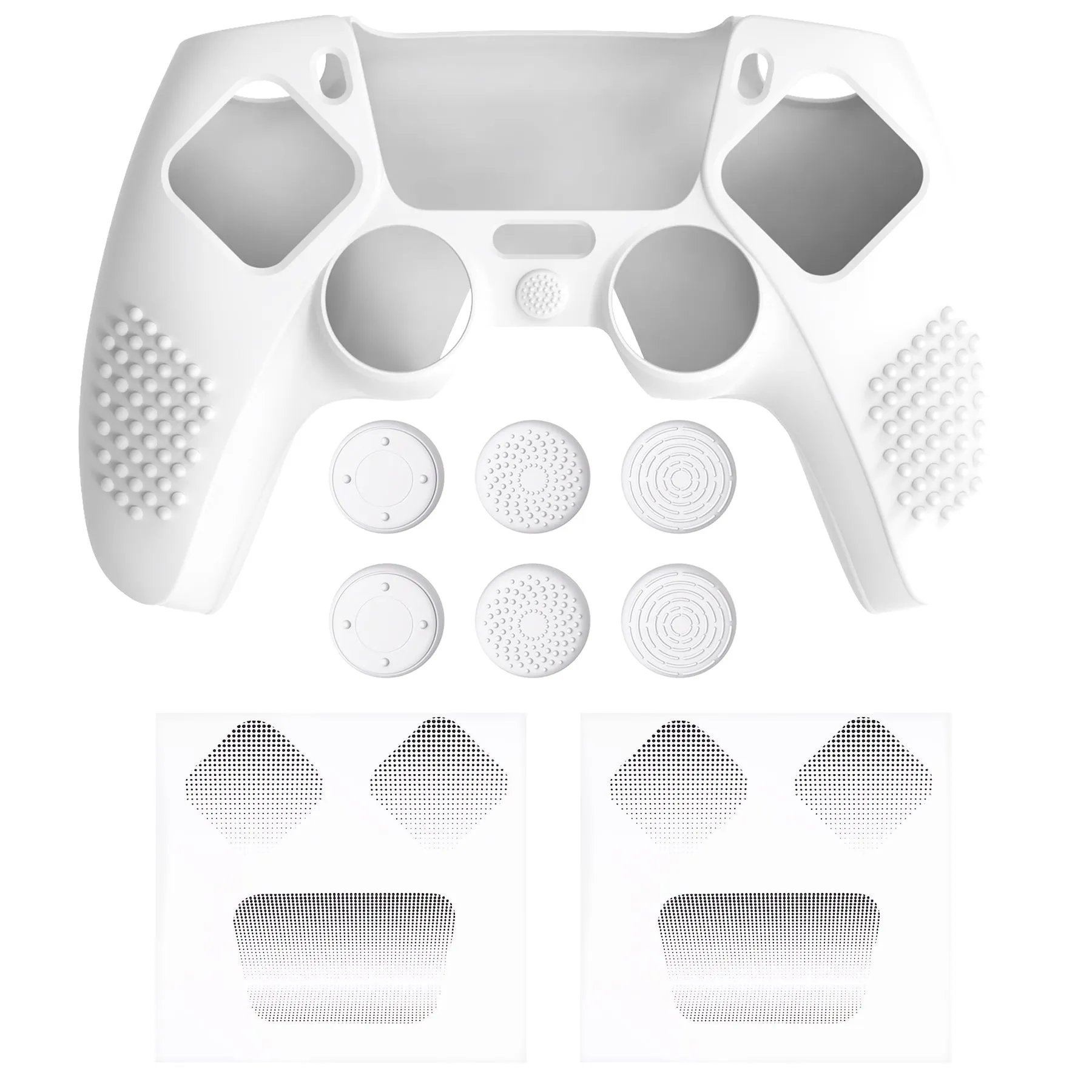 PlayVital Upgraded 3D Studded Edition White Silicone Cover Skin for PS5 Controller with 6 Thumb Grips & 2 Stickers, Anti-Slip Shockproof Controller Grip Case - Compatible with Charging Dock - TVAPFP002