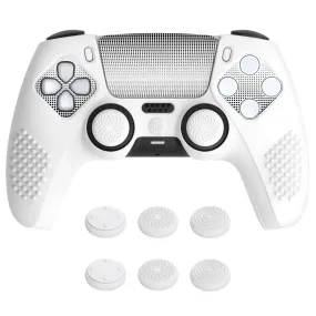 PlayVital Upgraded 3D Studded Edition White Silicone Cover Skin for PS5 Controller with 6 Thumb Grips & 2 Stickers, Anti-Slip Shockproof Controller Grip Case - Compatible with Charging Dock - TVAPFP002