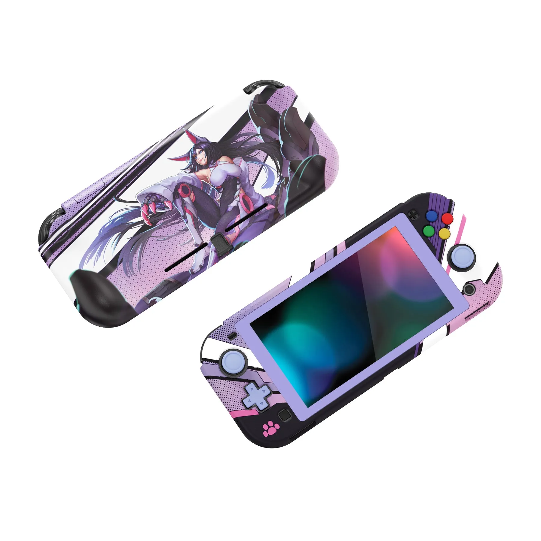 PlayVital ZealProtect Protective Case for Nintendo Switch Lite, Hard Shell Ergonomic Grip Cover for Switch Lite w/Screen Protector & Thumb Grip Caps & Button Caps - Neko Mecha - PSLYR003