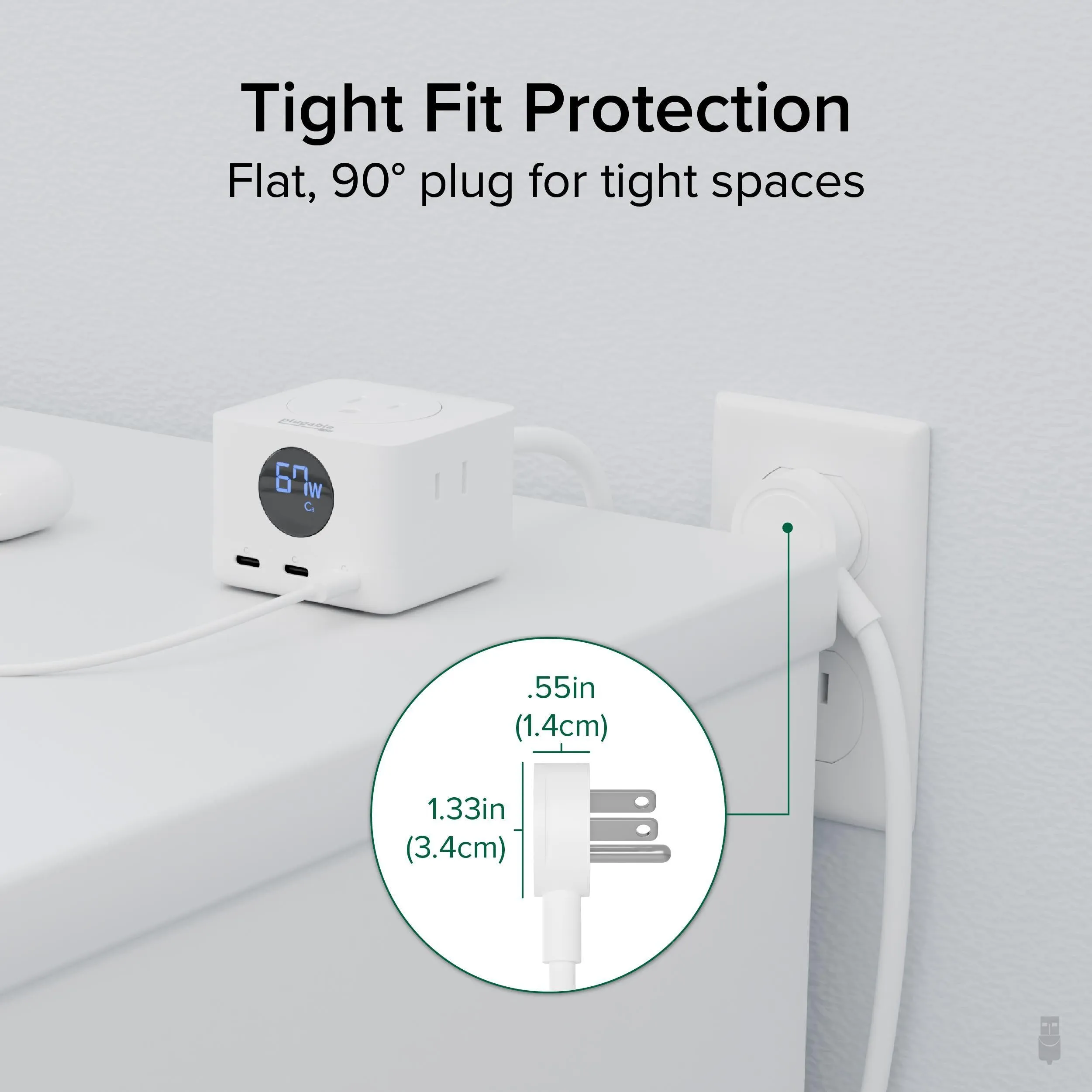 Plugable Power Strip and USB C Charging Station with Power Meter, 67W