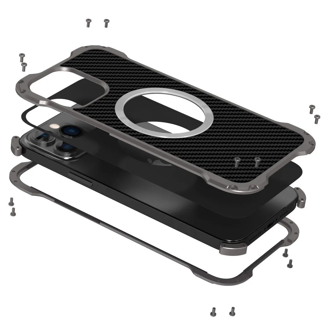 R-Just Black Hole Shockproof Aluminum Shell Metal Case with Lens Protector