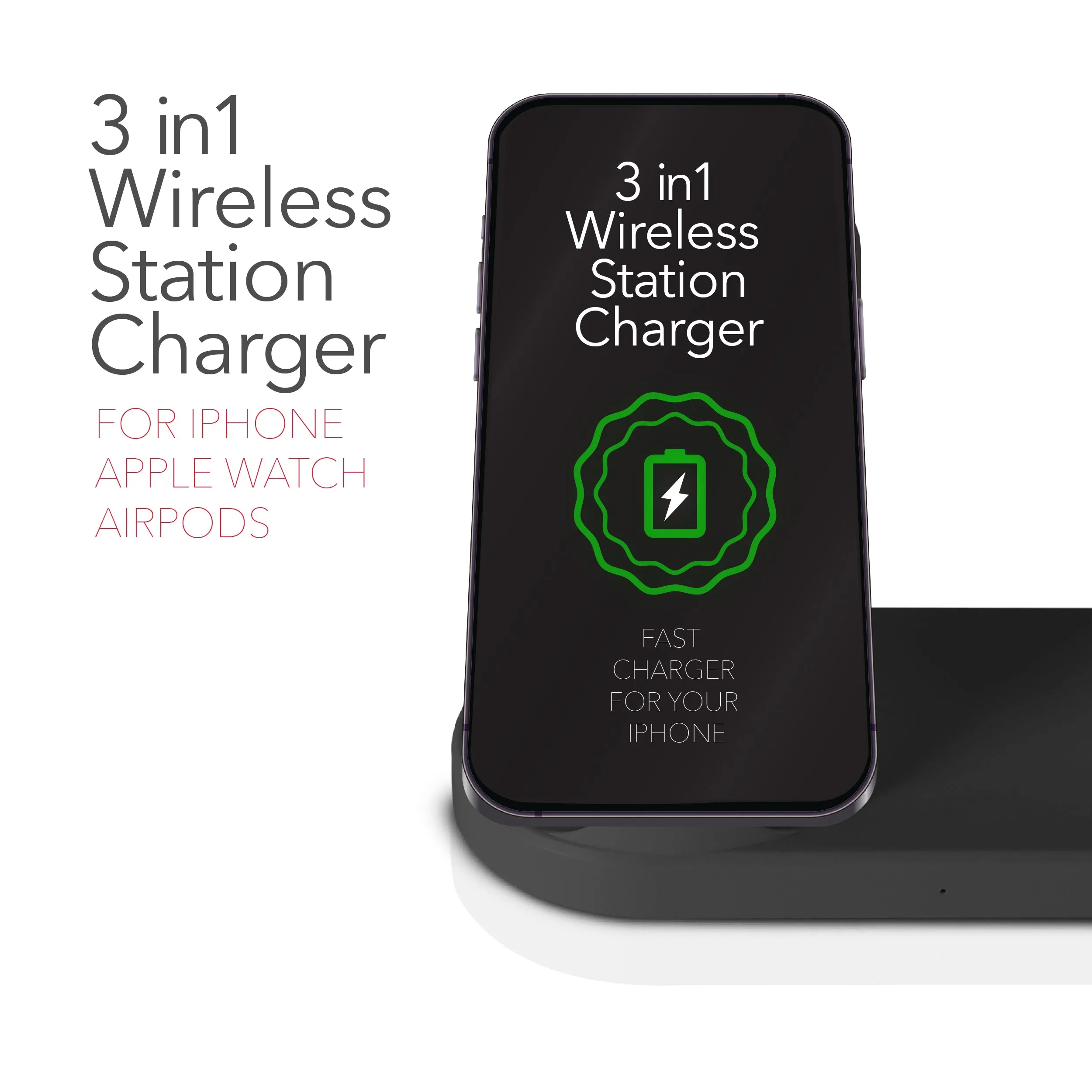 RCA 2024 3-in-1 Wireless Charging Station for iPhone, Apple Watch & AirPods