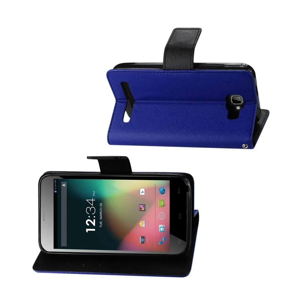 Reiko Wallet Case 3 In 1 For Blu Dash 5.0 D410A Navy With Interior Leather-Like Material And Polymer Cover