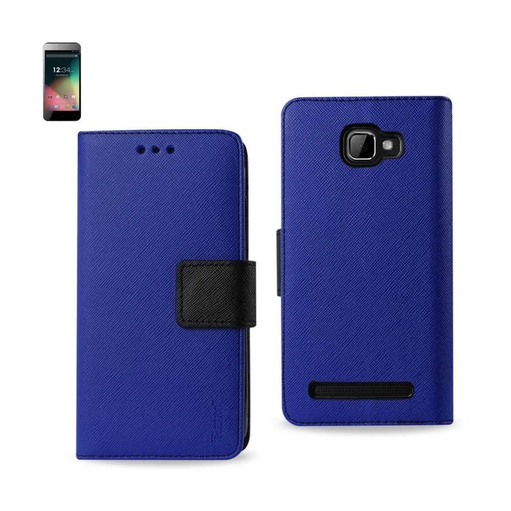 Reiko Wallet Case 3 In 1 For Blu Dash 5.0 D410A Navy With Interior Leather-Like Material And Polymer Cover