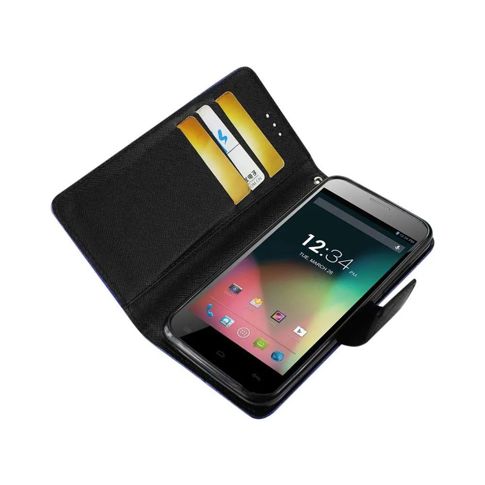 Reiko Wallet Case 3 In 1 For Blu Dash 5.0 D410A Navy With Interior Leather-Like Material And Polymer Cover