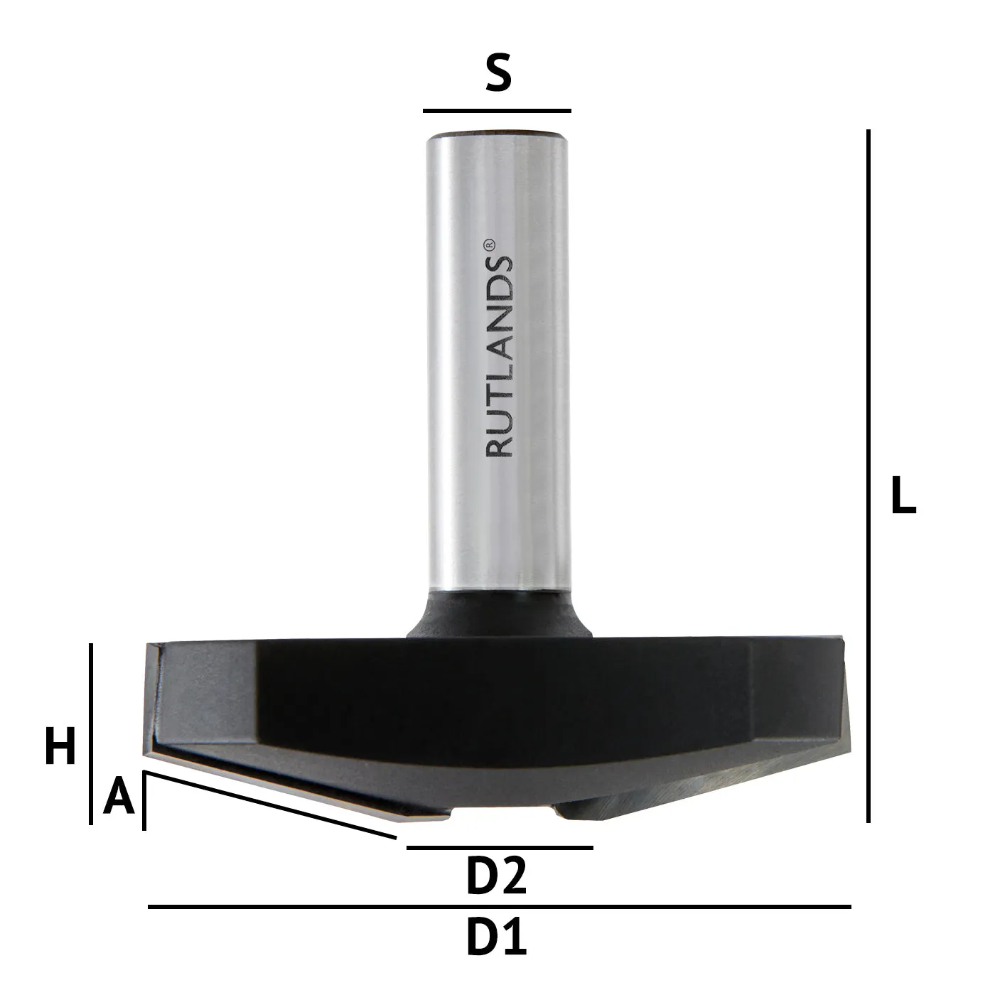 Router Bit - Raised Panel - Bevel - D1=64mm D2=20mm H=16mm A=15° L=61mm S=1/2"