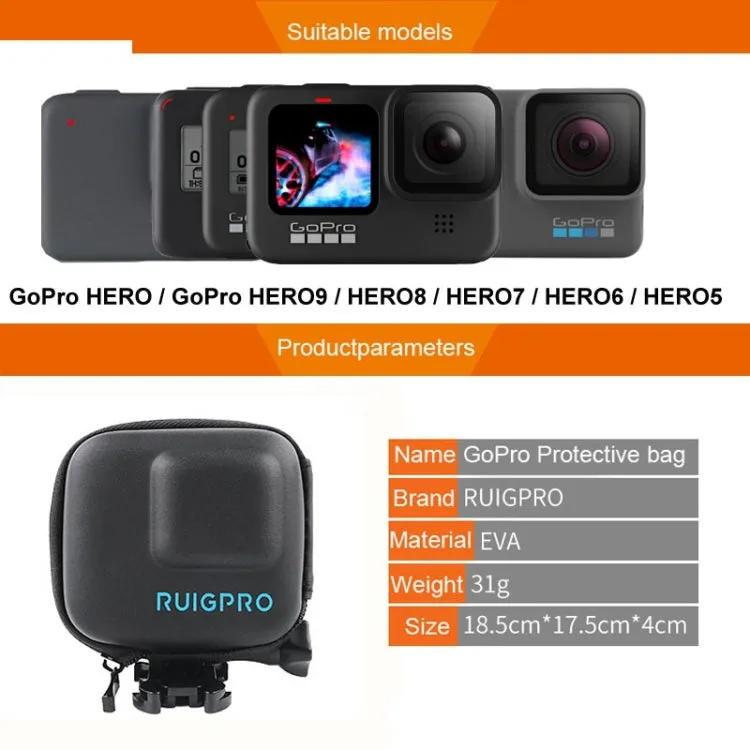 RUIGPRO Super Mini EVA Storage Protective Case Box for GoPro Hero11 Black / HERO10 Black / HERO9 Black / HERO8 Black /7 /6 /5(Black)