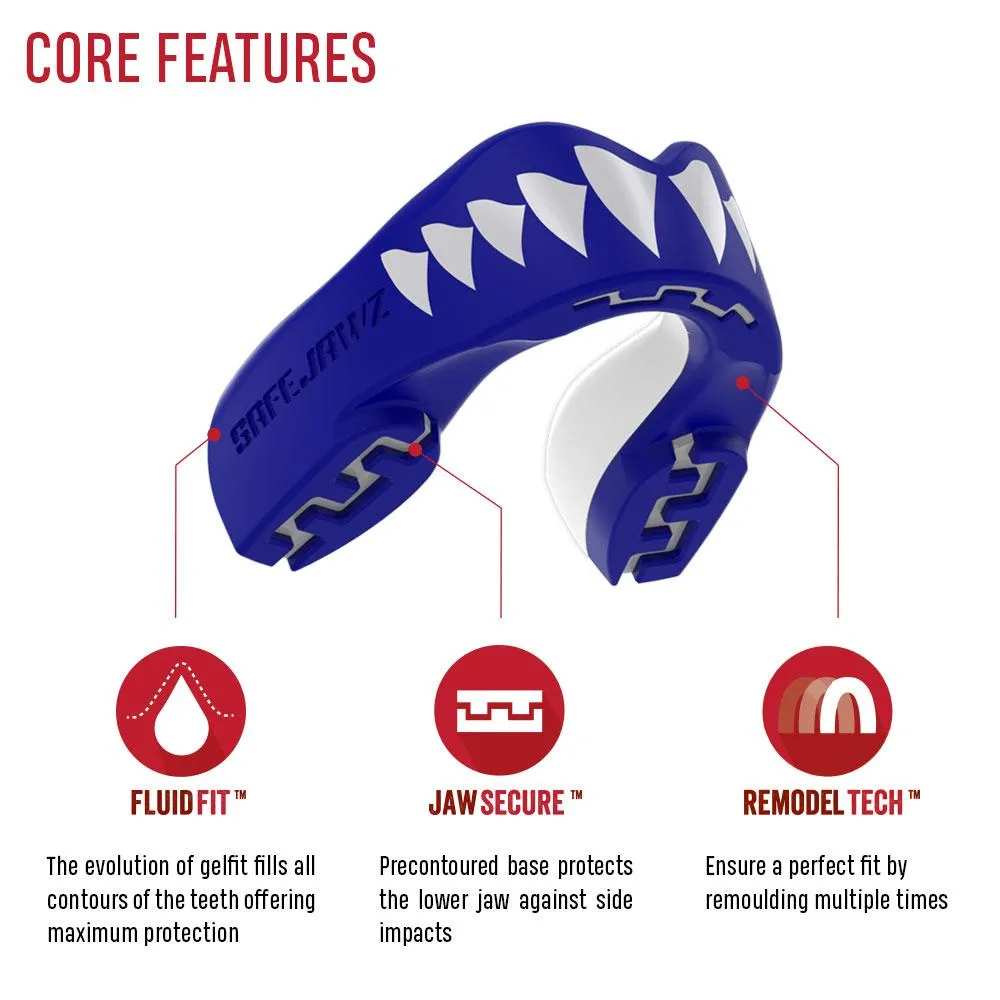 SAFEJAWZ EXTRO SERIES SELF-FIT SHARK FANGZ SPORTS MUAY THAI BOXING MMA MOUTHGUARD Senior Age 12 