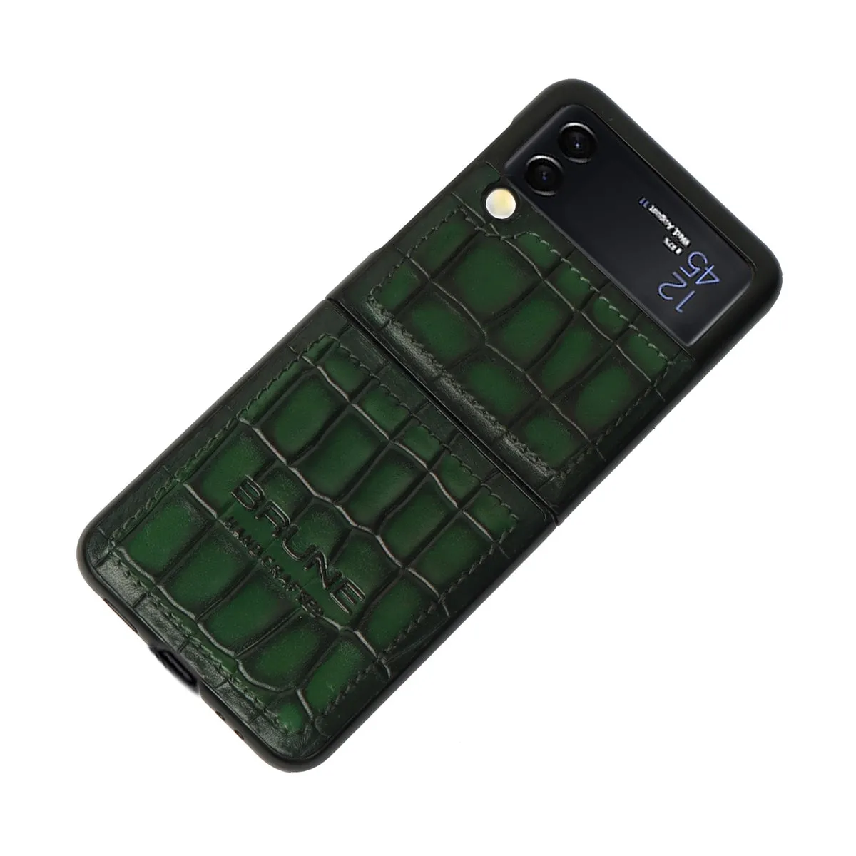 Samsung Galaxy Flip Series Green Deep Croco Textured Leather Mobile Cover by Brune & Bareskin