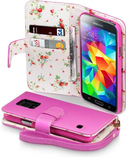 Samsung Galaxy S5 Wallet Case - Floral Pink