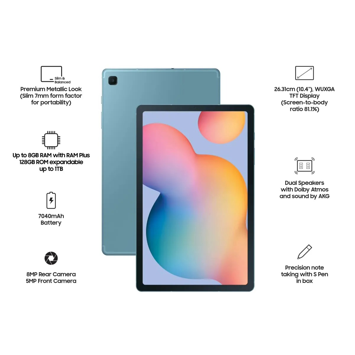 Samsung Galaxy Tab S6 Lite 26.31 cm (10.4 inch), S-Pen in Box, Slim and Light, Dolby Atmos Sound, 4GB RAM, 128GB Storage | Upto 8GB RAM with RAM Plus, Wi-Fi 4G Tablet, Blue