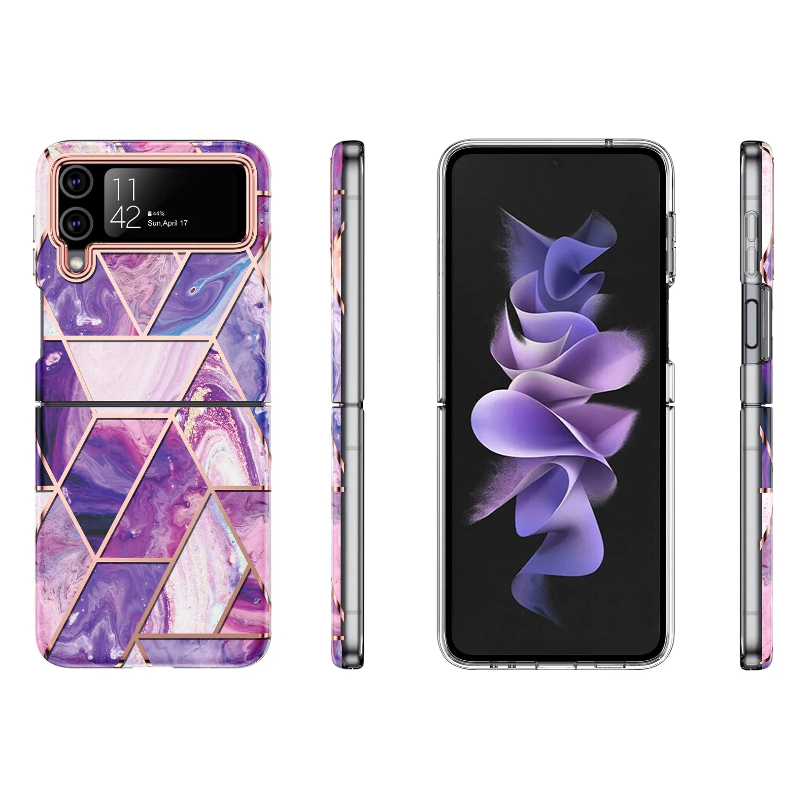 Samsung Galaxy Z Flip 4 Case   Galaxy Buds Case | Marble Pattern Phone Cover |  Purple