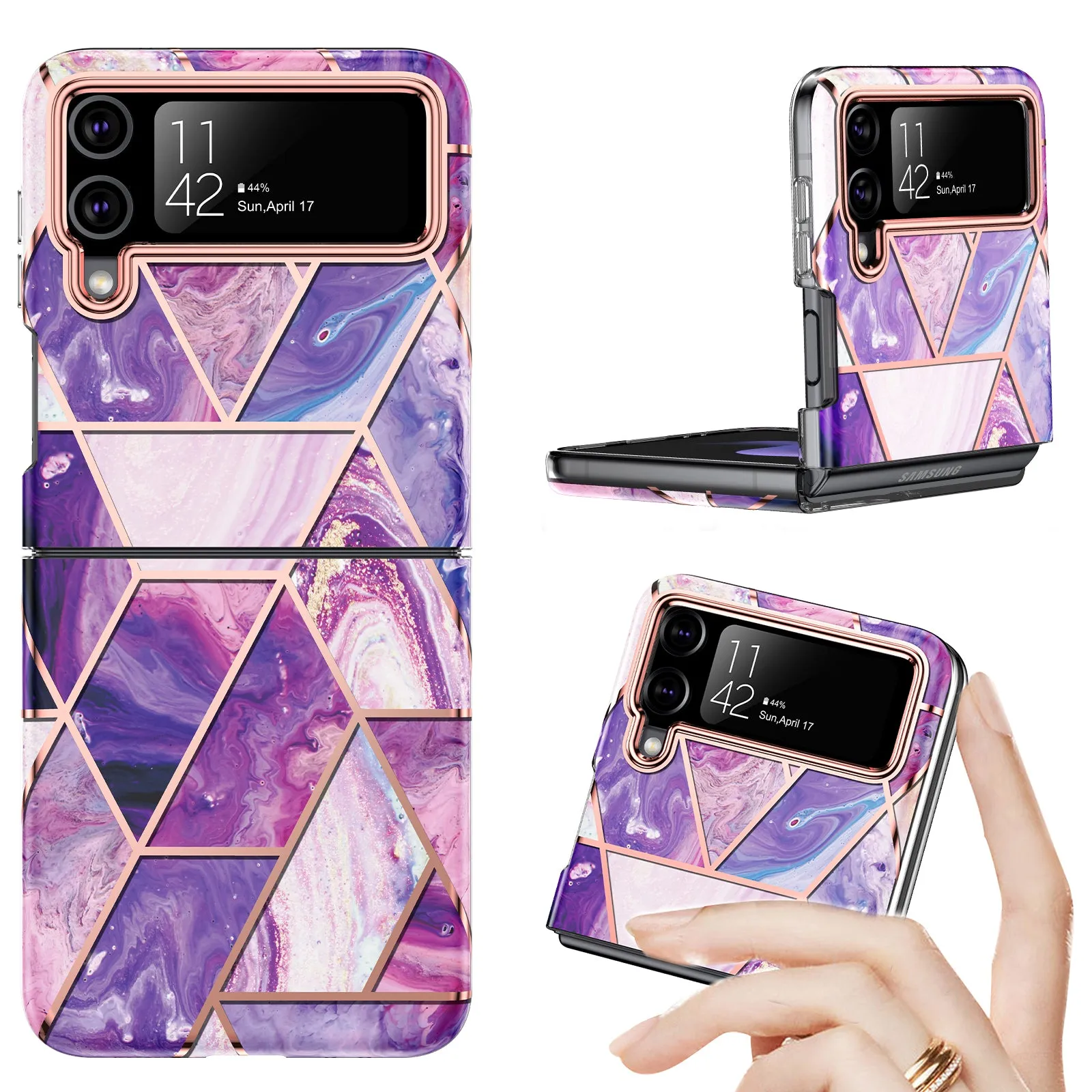 Samsung Galaxy Z Flip 4 Case   Galaxy Buds Case | Marble Pattern Phone Cover |  Purple