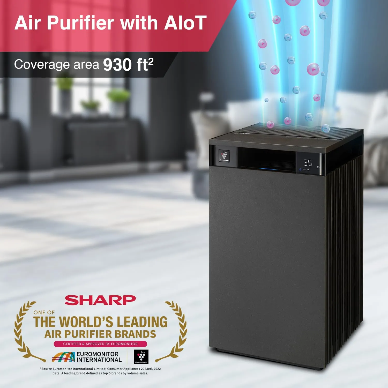 SHARP FX-S120M-H Air Purifier for Home | Area Coverage 930 sq feet | Wi-Fi Connectivity, Remote Operation Capability, PM 2.5 Display | Real Time Indicator for Air Quality, Temperature, Humidity