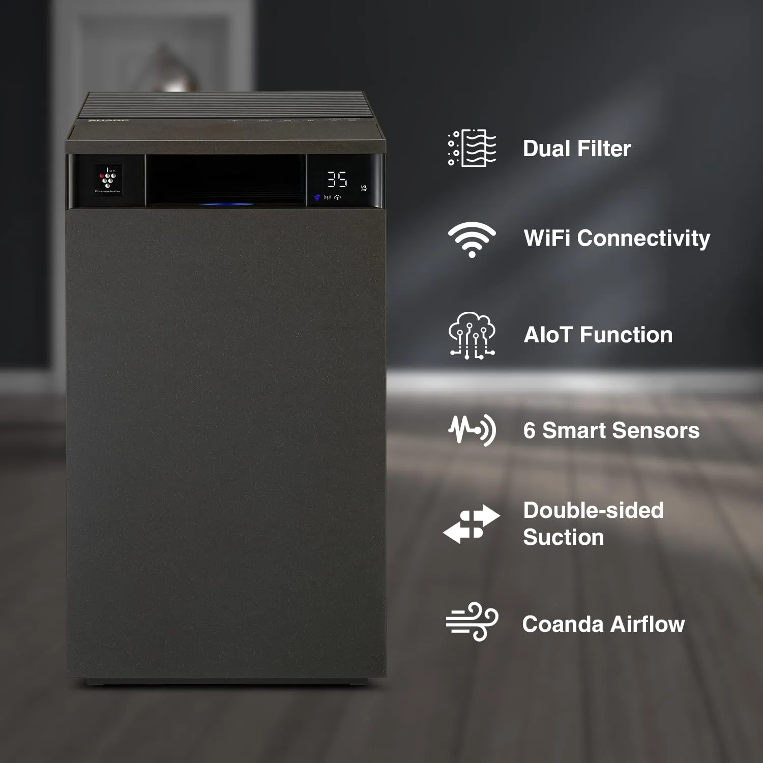 SHARP FX-S120M-H Air Purifier for Home | Area Coverage 930 sq feet | Wi-Fi Connectivity, Remote Operation Capability, PM 2.5 Display | Real Time Indicator for Air Quality, Temperature, Humidity