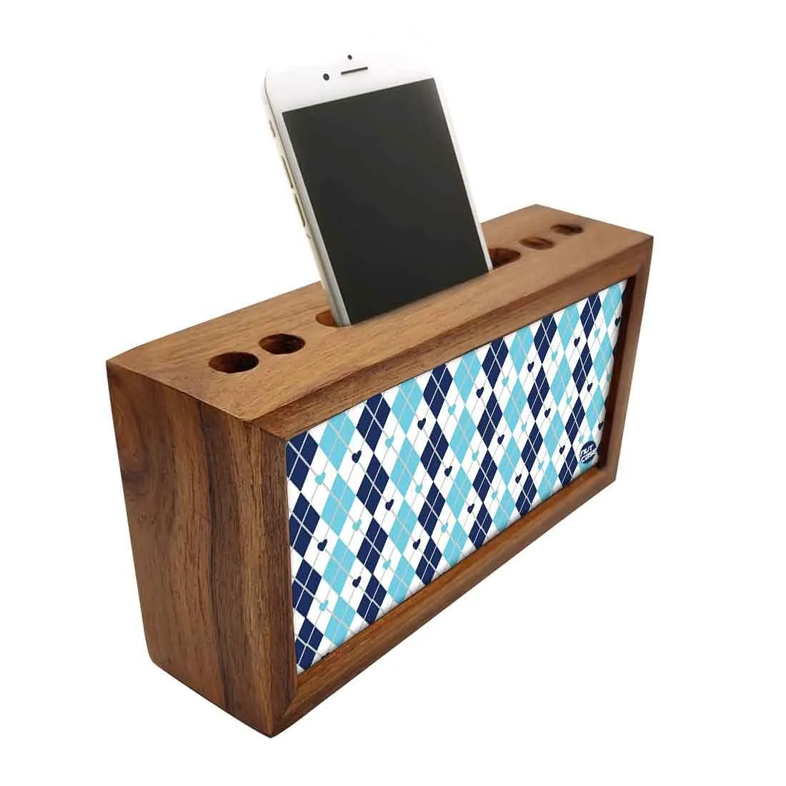 Small Pen Mobile Stand Desk Organizer for Office & Study Table - Blue Plaids