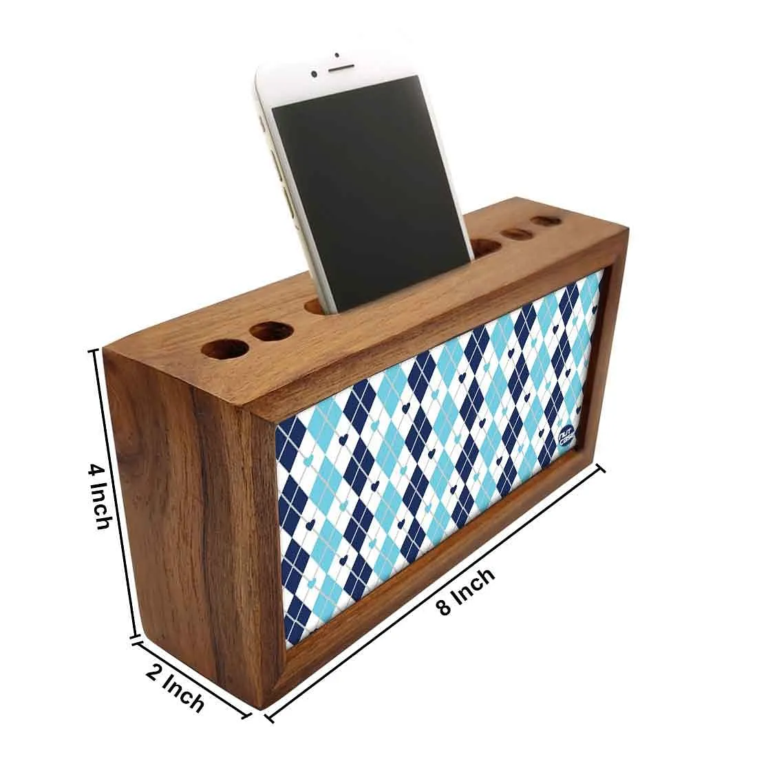 Small Pen Mobile Stand Desk Organizer for Office & Study Table - Blue Plaids