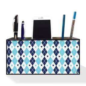 Small Pen Mobile Stand Desk Organizer for Office & Study Table - Blue Plaids