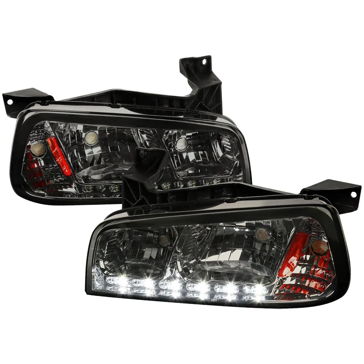 Spec-D Crystal Headlights Dodge Charger (06-10) w/ SMD LED Light Strip - Black / Smoked