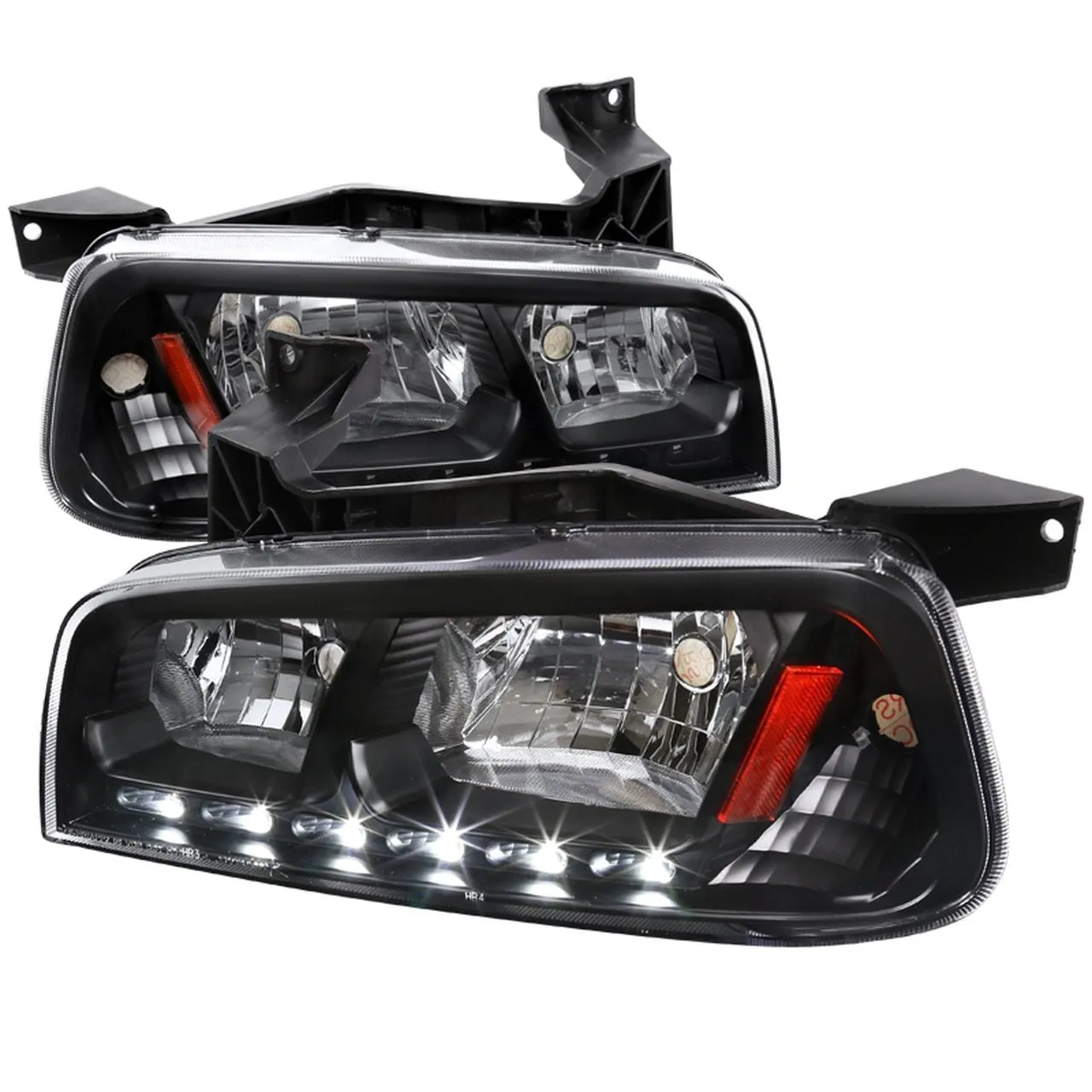 Spec-D Crystal Headlights Dodge Charger (06-10) w/ SMD LED Light Strip - Black / Smoked