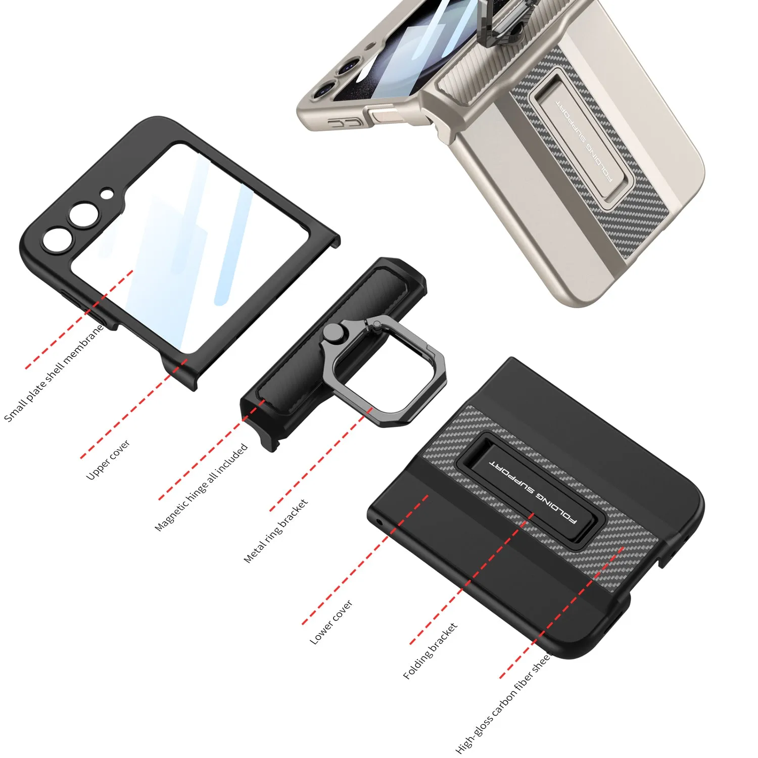 Supercar Flip Case with Magnetic Hinge Stand and Hard Shell for Samsung Galaxy Z Flip5