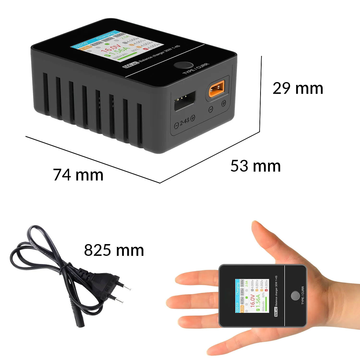 SUPULSE M4AC Lipo Balance Charger-30W 1-4S AC 100-240V for LiPo/LiHV/LiFe Batteries