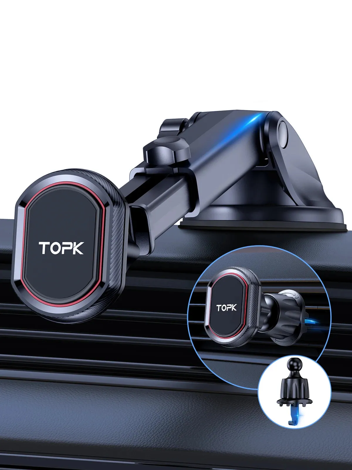 TOPK Car Phone Holder Magnetic Phone Car Mount for Car Air Vent Windshield and Dashboard with Strongest Magnet for Cellphones