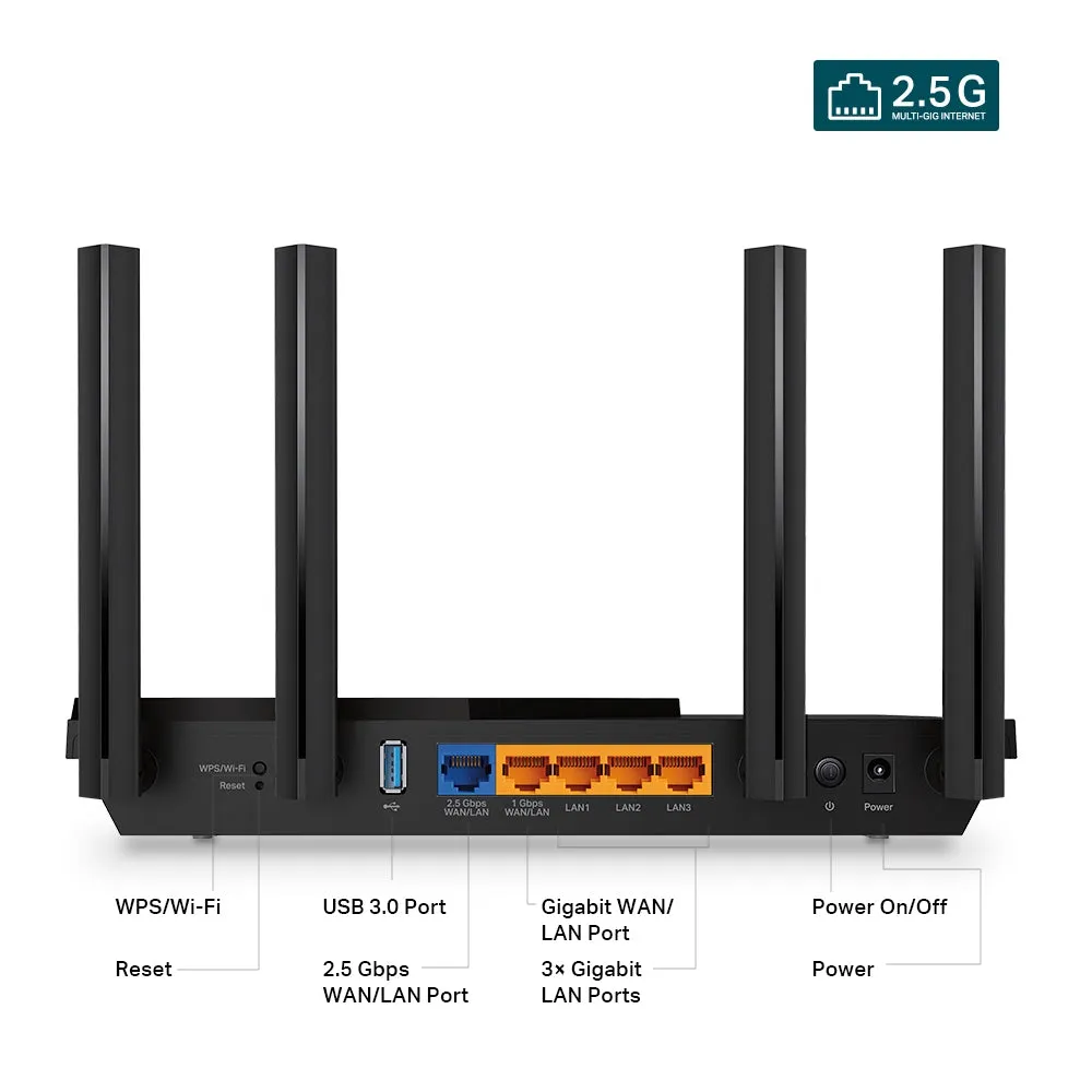 Tp-Link Archer Ax55 Pro V1 - Wireless Router 5-Port Switch - 1Gbe - Wan Ports: 2 - Wi-Fi 6 - Dual Band