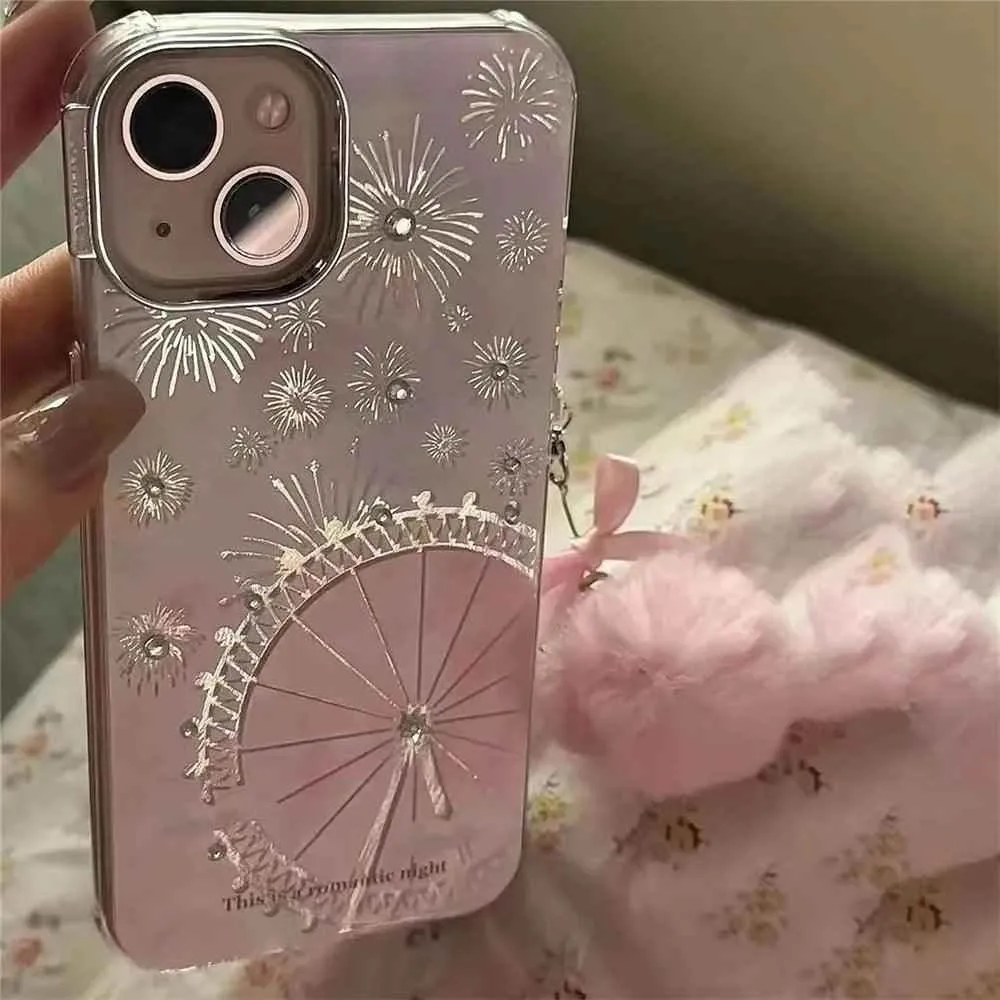 TSP1 Cute Phone Case for iPhone 15, 14, 13, or 12 Pro Max - Fireworks Ferris Wheel Pattern