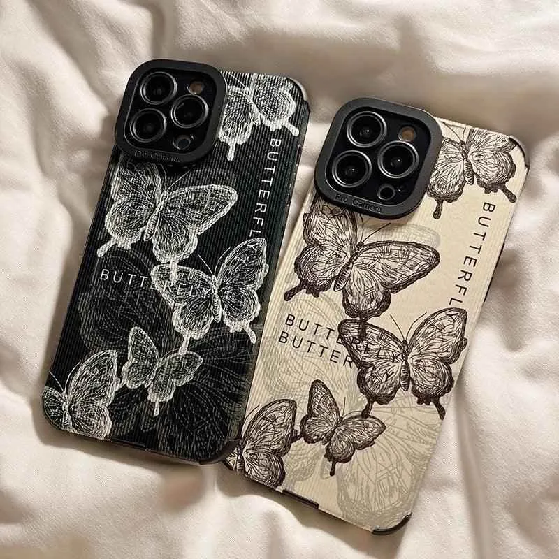 TSP34 Cute Phone Cases for iPhone 15, 14, 13, 12, 11 Pro Max, X, XS Max, XR, 7, or 8 Plus - Butterfly Leather Cover