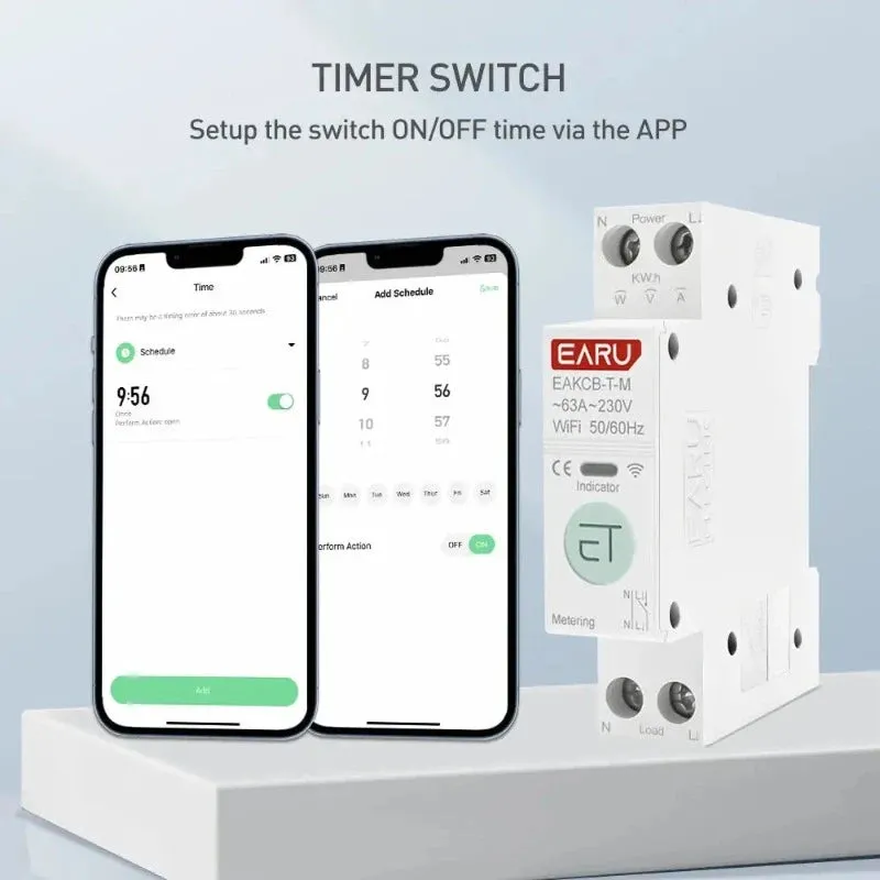 Tuya WiFi Smart Circuit Breaker MCB 1P N 63A Timer Power Energy kWh Voltage Current Meter Protector Voice Remote Control Switch