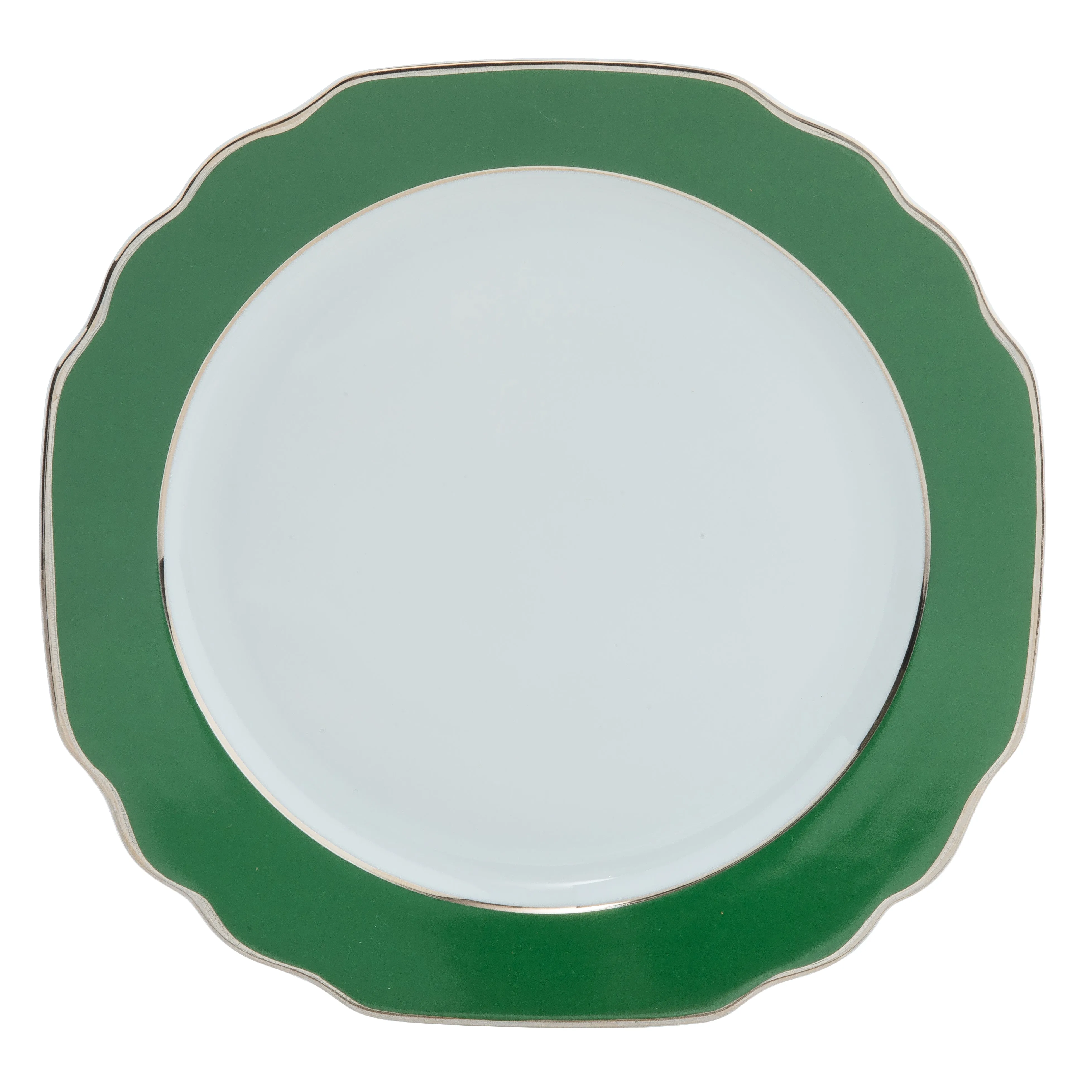 Ultra-White Georgian ColorSheen Emerald Green - Platinum Banding - Charger Plate