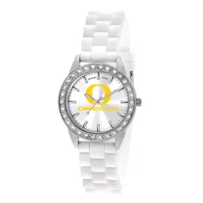 University of Oregon Womens Frost Watch - Crystal Bezel - Silicon Strap