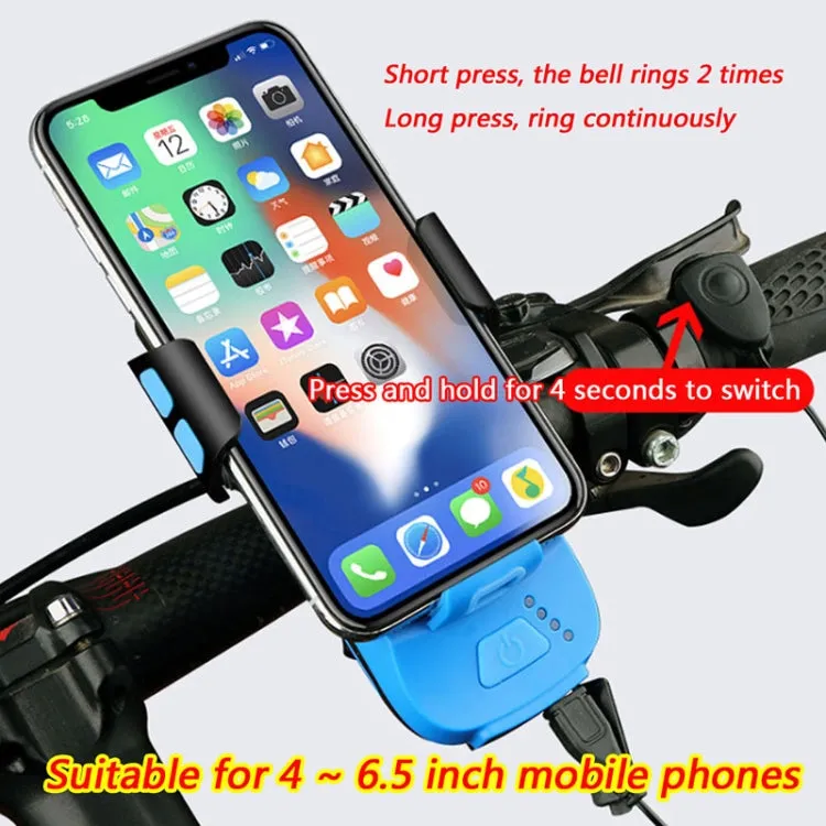 USB Charging Bicycle Light Front Handlebar Led Light  ， with Holder & Electric Horn，2400mAh Battery(Blue)