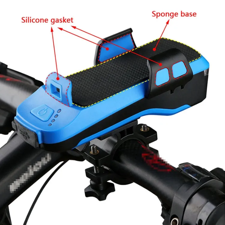 USB Charging Bicycle Light Front Handlebar Led Light  ， with Holder & Electric Horn，2400mAh Battery(Blue)