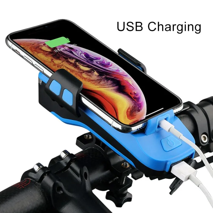 USB Charging Bicycle Light Front Handlebar Led Light  ， with Holder & Electric Horn，2400mAh Battery(Blue)